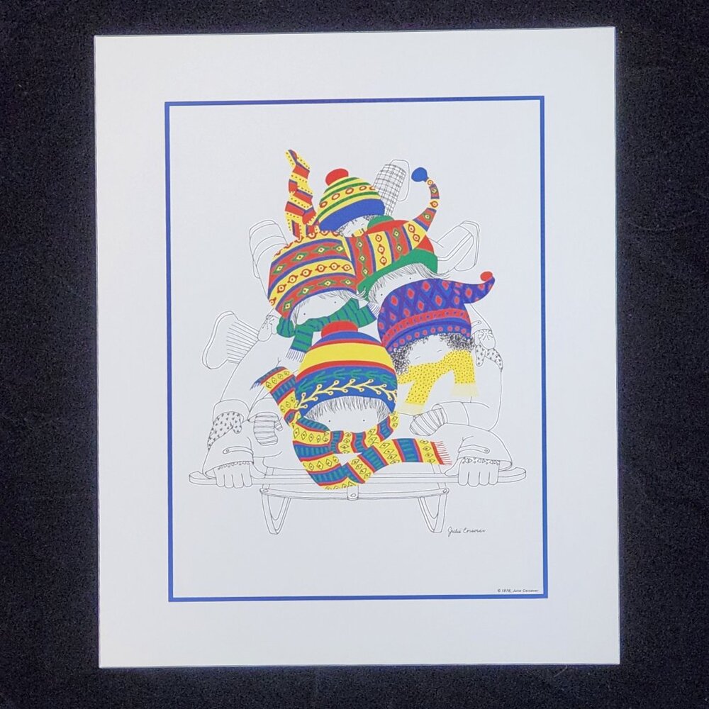 Julie Corsover Children's Prints "Sled" - Vintage 1976 Unframed: New